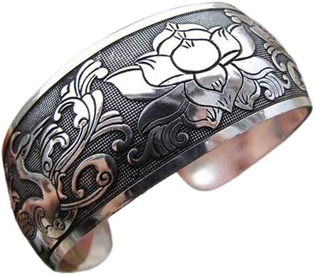 Sanwood Vintage Ethnic Style Open Jewelry Tibetan Silver Bangle Wide Cuff Women Bracelet