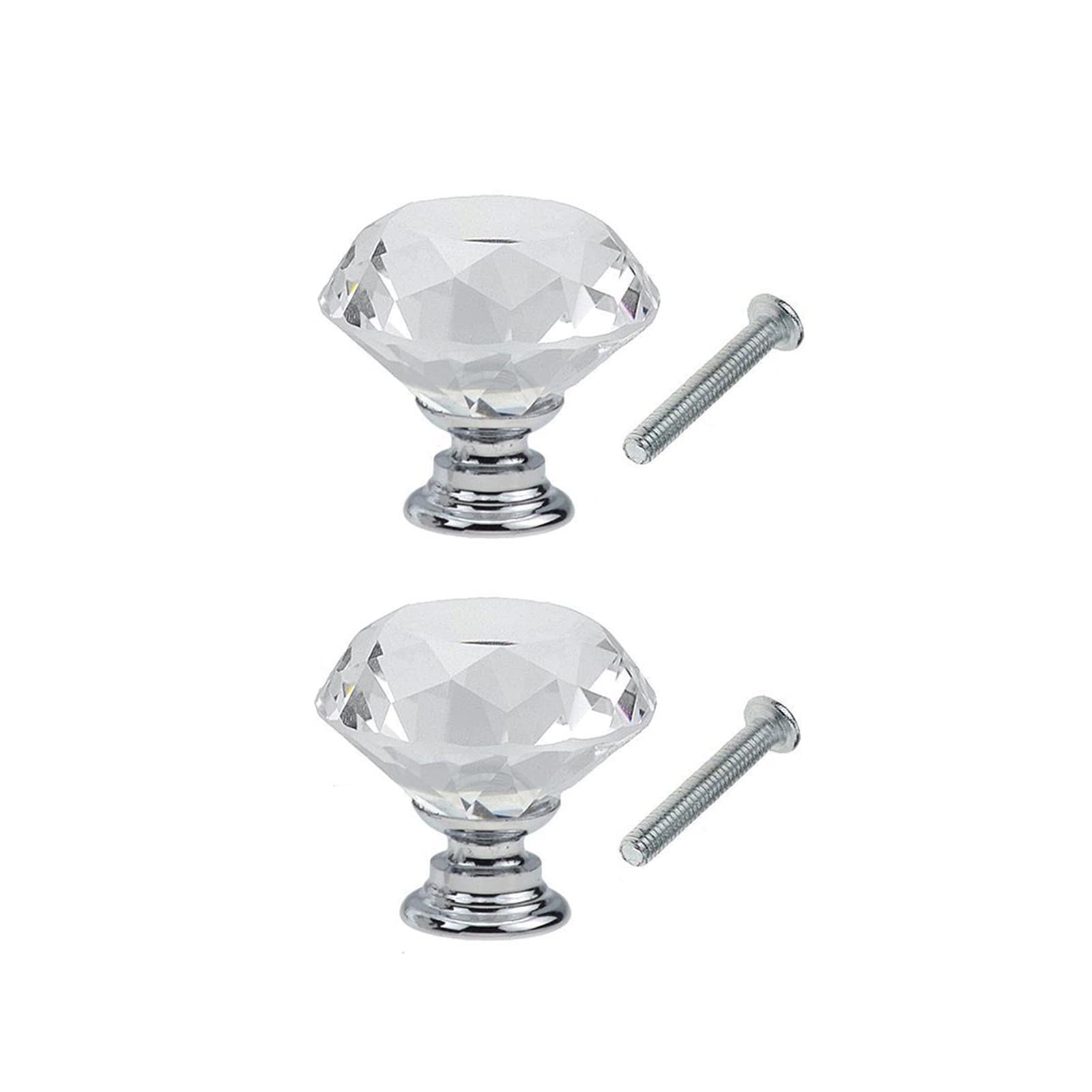 Yesmin Crystal Door Knobs,2 Pcs 25MM Crystal Drawer Carbinet Door Handle Puller with Screws for Home Kitchen Office Drawer Cupboard Closet-Silvery