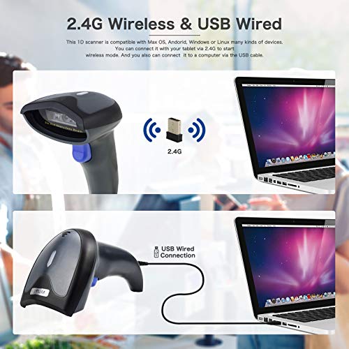 NETUM Wireless CCD Barcode Scanner - Handheld Cordless 1D Bar Code Reader 2.4G Wireless and USB Wired Scan on Mobile Payment Screen Laptops PC Computer for POS System Supermarket Retail Inventory