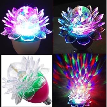 Brand Bites 360 Degree Rotating Crystal Lotus LED Disco Bulb for Party, Function, Diwali, Christmas Decoration (Multi Color) Set of 1