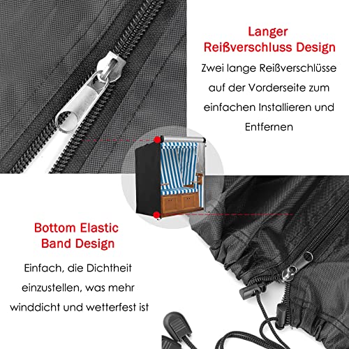 Finew Protective Cover for Beach Chair, Winterproof, Made of 420D Oxford Fabric, 135 x 105 x 175/140 cm, Windproof, UV Resistant, Tear-Resistant, Cover Beach Chair Waterproof (Black)