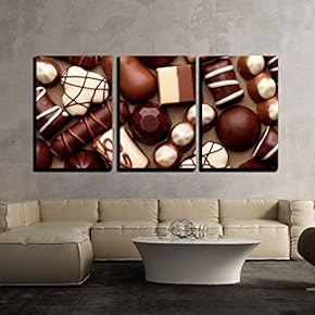 3 Piece Canvas Wall Art - Chocolate Sweets - Modern Home Art Stretched and Framed Ready to Hang - 16"x24"x3 Panels