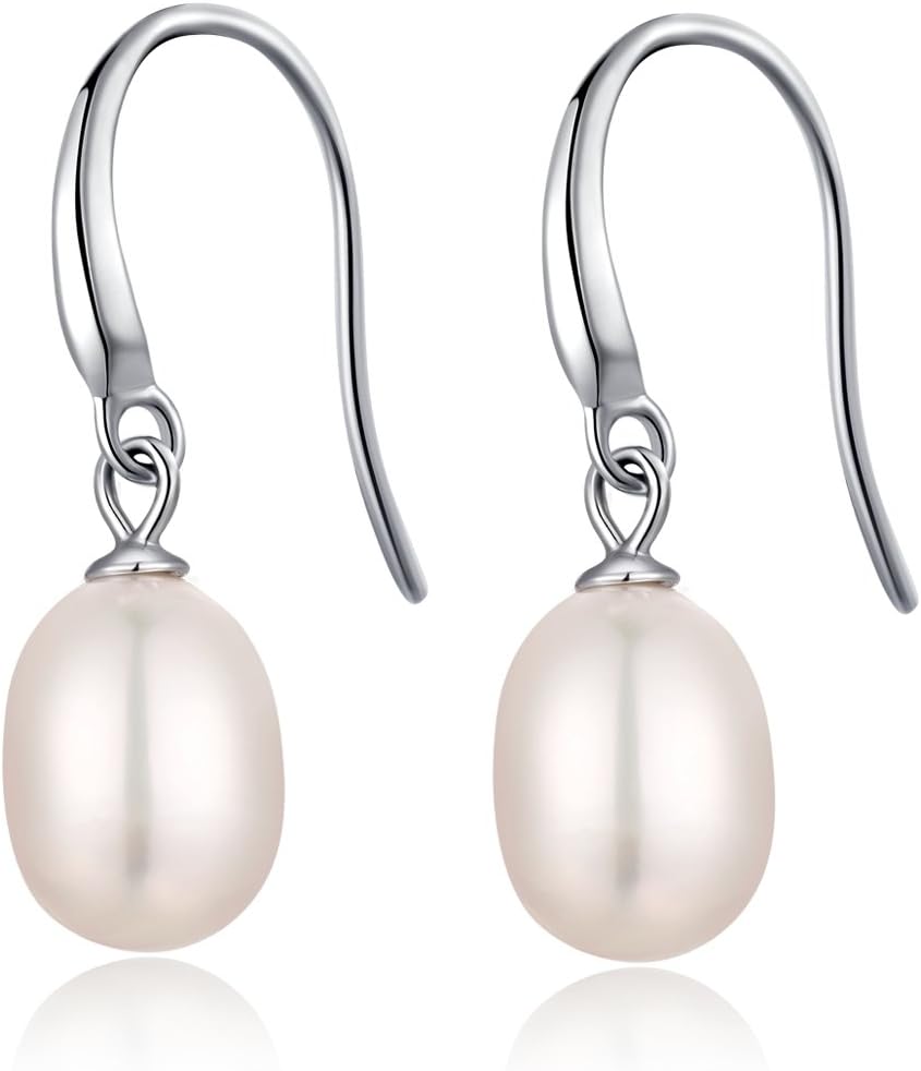 jiamiaoi 18K Gold Plated Pearl Earrings for Women Pearl Drop Earrings 925 Sterling Silver CZ Dangle Pearl Leverback Earrings Women Cultured Pearl Earrings Freshwater 10MM Fine Jewelry for Women