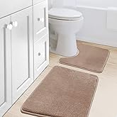 H.VERSAILTEX Bath Mat Memory Foam Bathroom Rug Flannel Velvety Luxury Extra Soft and Absorbent Non Slip Rugs for Bathroom/Bedroom Washable (Curved Set 20"x 32" Plus 20"x 20"U, Taupe)
