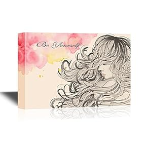Hair Style Canvas Wall Art - Woman with Long Curly Hair Be Yourself - Gallery Wrap Barber Shop Wall Decoration | Ready to Hang - 12x18 inches
