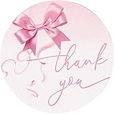 120pcs Pink Bow Thank You Stickers, Large 2 Inch Bowknot Label Decals Cute Thanks Sticker for Coming Supporting My Small Business, Your Order, Baby Shower Celebrating with Us Party Favors Supplies