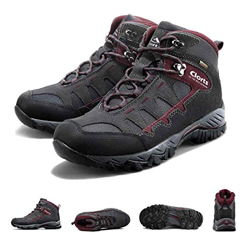 Clorts Men's Pioneer Hiking Boots Waterproof Suede Leather Lightweight Hiking Shoes Dark Grey/Dark Red US Men Size 11 Medium Width