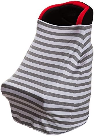 Stretchy Multi Use Nursing Covers for Baby Breastfeeding and Car-seat Cover, shopping Cart, Best Canopy Scarf (Gray white stripes)