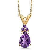Gem Stone King 14K Yellow Gold Purple Amethyst and Simulated Purple Amethyst Pendant Necklace for Women | 0.84 Cttw | Gemstone February Birthstone | Pear Shape 8X5MM | With 18 Inch Chain