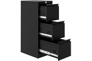 3-Drawer Metal File Cabinet with Lock, Heavy Duty Vertical Filing Cabinet for Home Office, Steel Lockable Storage Organizer f