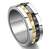 Gold Silvery Black Spinner Stainless Steel Roman Numerals Mens Womens Ring