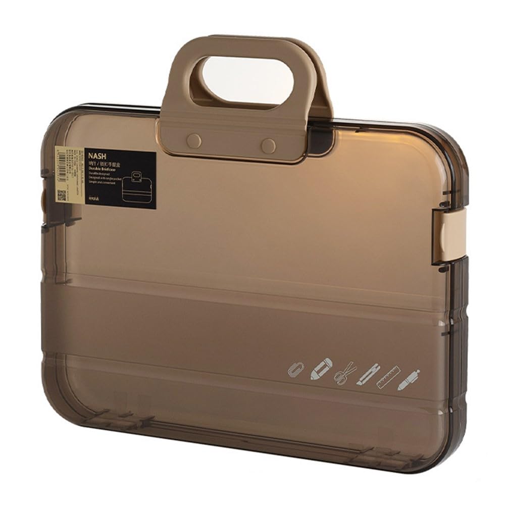 Radefasun Portable File Box Clear Waterproof Document Storage Box with Snaps PP Files Organizer Cases for A4 Paper Magazines Notebooks School or Office Supplies (1 pcs, Brown)
