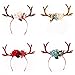 OULII Funny Deer Antler Headband with Flowers Blossom Novelty Hair Band Christmas Fancy Dress Costumes Accessory (Khaki)