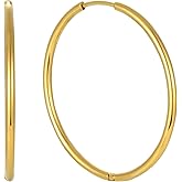 Thin Gold Hoop Earrings Hypoallergenic 18K Gold Plated Hoop Earrings for Women,Large Hoops Non Tarnish for Women 15/20/25/30/40/50MM