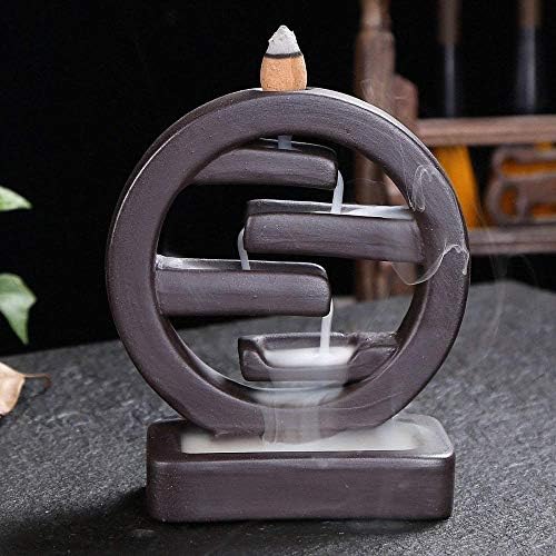 Ceramic Round Incense Holder, Backflow Incense Burner Handmade Incense Cone Holders Figurine Home Decor Gift Decorations Statue Ornaments and 10 Free Cones