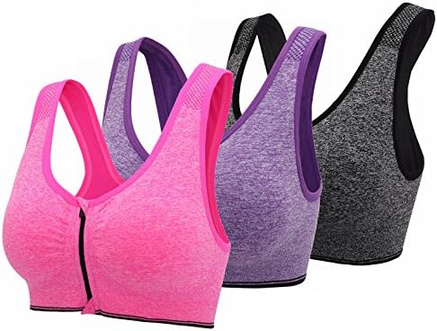 Women's Zip Front Close Sports Bra Fitness Workout Yoga Bras Pack of 3