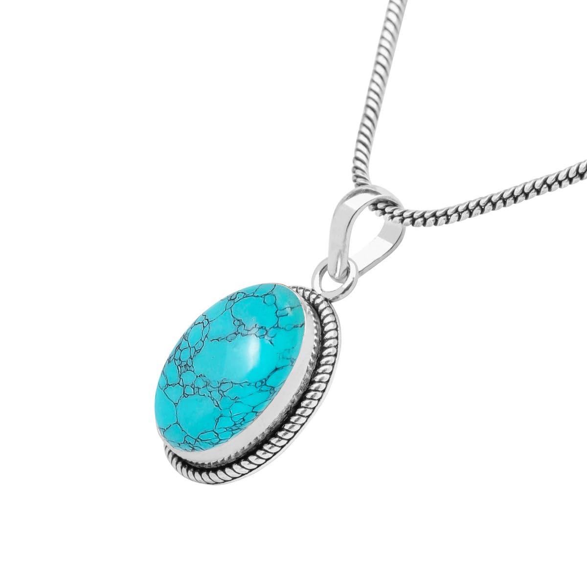 Photo 1 of Turquoise Stone Pendant Silver Overlay Pendant for Women Girls Christmas Anniversary Gift for Her Promise Gemstone Birthstone Handmade Pendant with chain