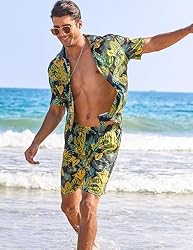 COOFANDY Men Summer Beach Hawaiian Two Piece Casual
