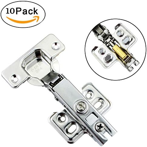 Mulslect 1/2'' Full Overlay Cabinet Hinges Compact Hydraulic Soft Close Nickel Plated Steel 10-Pack(Screws Included)