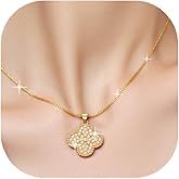 Darenli Diamond Four Leaf Clover Necklace for Women, 18K Gold Plated Adjustable Chain with Sparkling CZ Pendant, Elegant and Lucky Fashion Jewelry, Gifts for Women