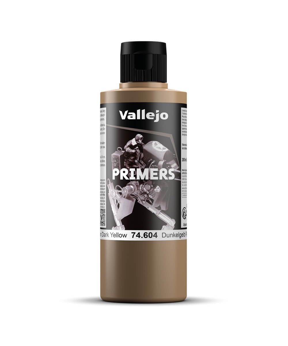 Vallejo Primers Acrylic Paint, Dark Yellow, Quick-Drying, 200ml for Airbrush, Ideal for Modeling and Miniatures