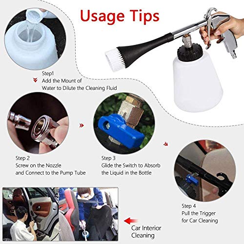 bopopo High Pressure Cleaning Tool Car Interior Care Tool Washing Gun Air Pulse Equipment,1L Cleaning Bottle and Nozzle Sprayer (US Edition-Applicable Hose Size:3/8")