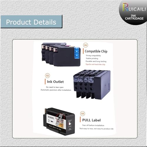 Compatible with HP 938e 938XL 938 Ink Cartridges with Chip for OfficeJet Pro 9110b 9120b 9130b 9720 9730 (4PK-BK/C/M/Y)