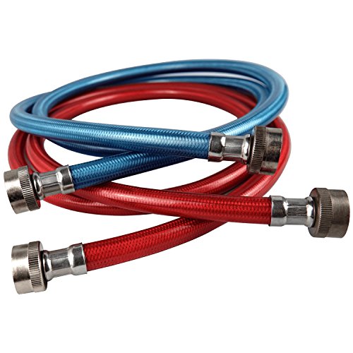 Washing Machine Hose Stainless Steel Braided Water Supply Line - 6 ft Burst Proof - 2 pack - Hot and Cold Color Coded PVC Layer - Extra Insulation for added Home Protection