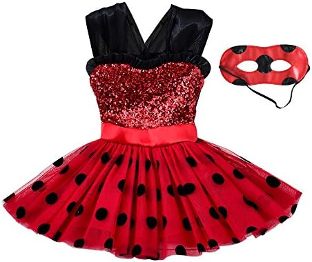 Miraculous Ladybug Girls Red Dress Mask Costumes Halloween Marinette Child Clothes 2pc/lot (4/MEDIUM)