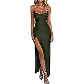 Memoriesea Women's Sexy Spaghetti Strap Bodycon Cowl Neck Party Cocktail Maxi Dress