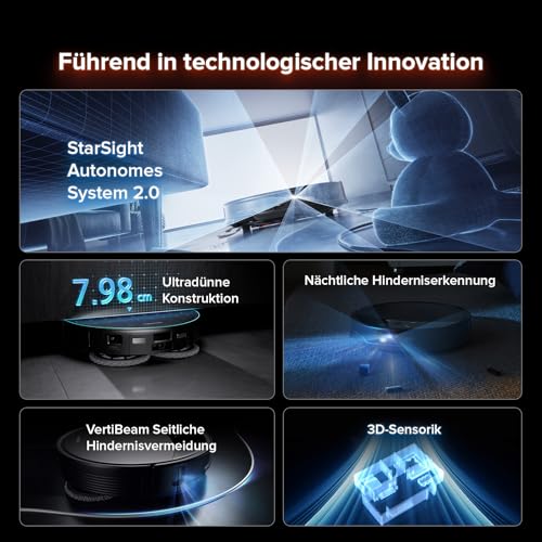 roborock Saros 10R Set Saugroboter mit Wischfunktion&angebbarem Wischmopp, 22.000 Pa HyperForce Saugkraft, 7,98cm Ultra-Slim Design, StarSight System 2.0, Zero-Tangle System (Mit 2 Wischmopps) thumbnail 3