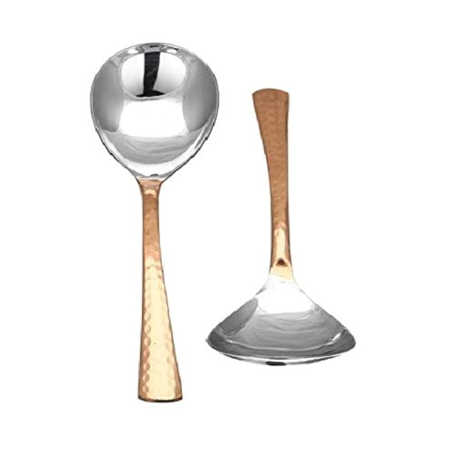 PR International Set of 2 Hammered Stainless Steel Copper Serving Spoons for dinneware Serveware (9INCH)