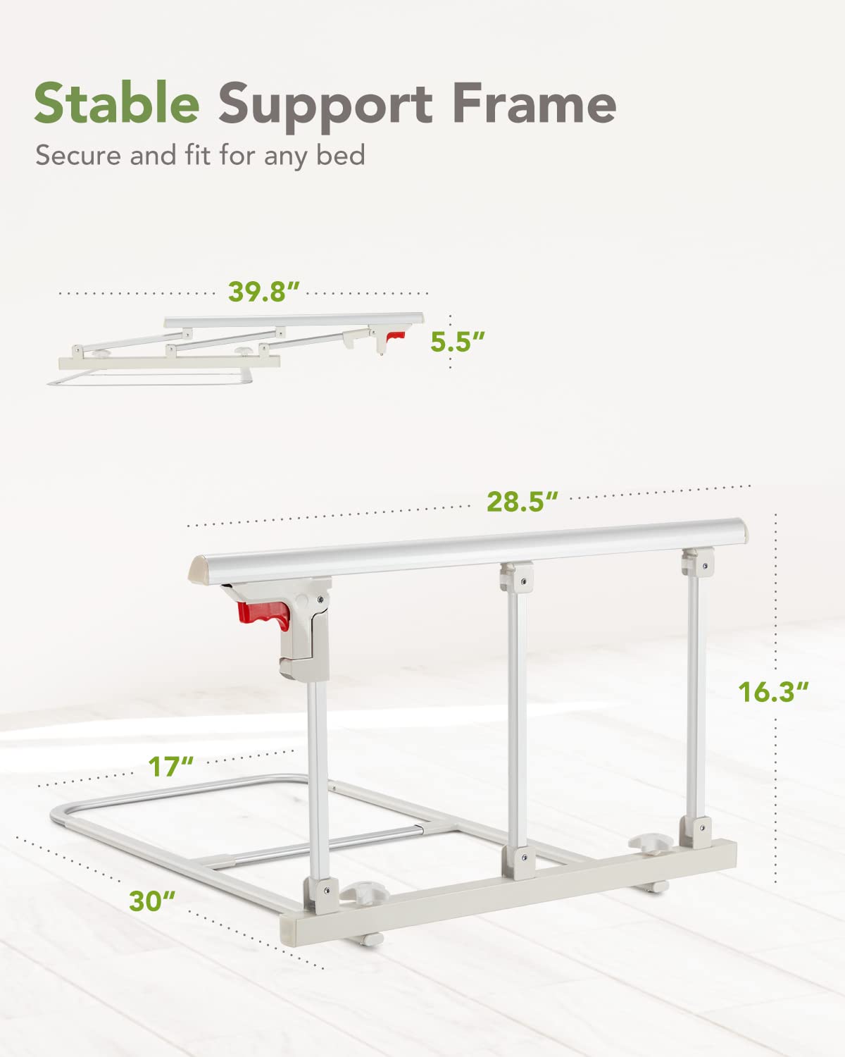 OasisSpace Bed Safety Rail - Folding Bed Rail for Elderly Adults, Bed Guards for Seniors, Bed Assist Handle for Preventing Falling, Fit King, Queen, Full, Twin, 28.5x16
