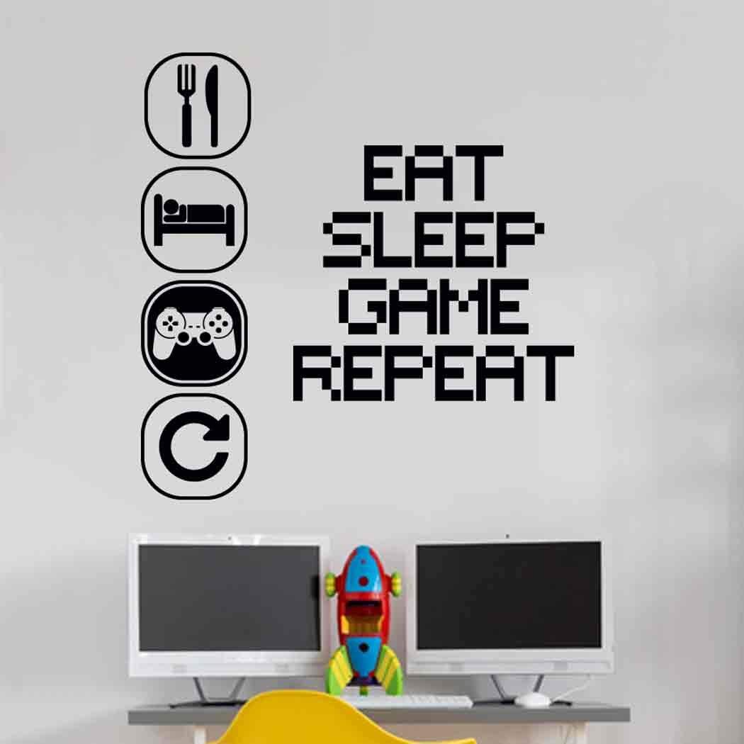 Eat Sleep Play Children Room Wall Sticker Mural Vinyl Decal Nursery Kids Gamers Wall4Stickers Art Teenager Video Game Mural