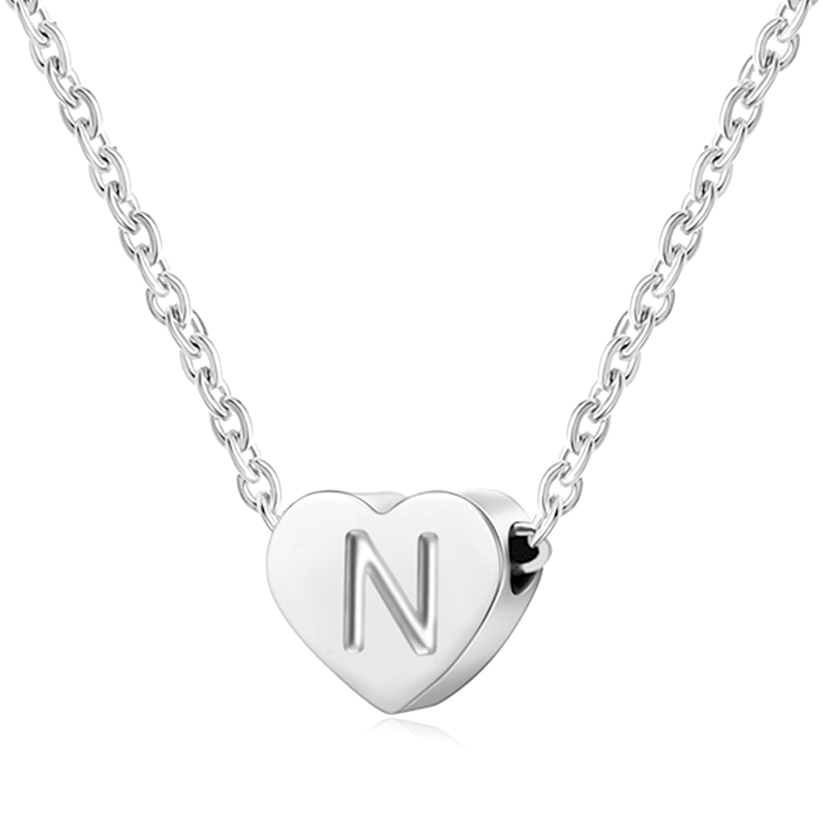 AFSTALR Silver Necklaces for Women Heart Initial Letter N Pendant Necklace Personalized Tiny Capital Alphabet Choker Chain Birthday Jewellery Gifts for Girls Girlfriend Wife Lady