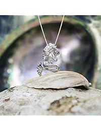 Plata de ley y Azul Topacio Collar Colgante con 18" Caja Cadena Mermaid