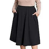 Women's Plus Size Midi Skater Skirt Stretchy High Waisted A-Line Knee Length Casual Skirt with Pockets