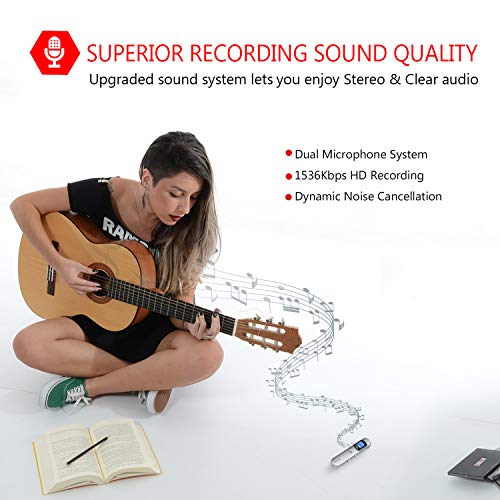 Digital Voice Recorder, 8GB 1536 Kbps Voice Recorder with MP3 Player, 64GB TF Card Extend Voice Activated Recorder with Rechargeable, Password Protection, A-B Repeat for Meetings, Lectures, Interviews - Thumbnail 2