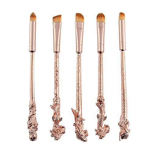 Ibeauti 5pcs Magic Wand Makeup Brush Set Eye Eyeshadow Blending Brushes Cosmetic Makeup Tool Kit (Rose Gold Mermaid)