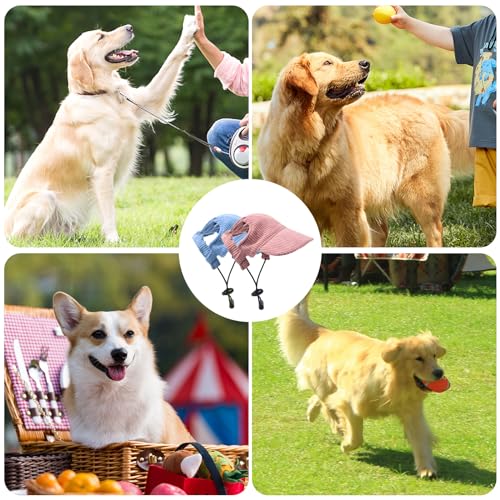 BASVII Dog Baseball Cap, Adjustable Dog Cap with Earflaps, Dog Cap for Dogs and Cats, Breathable Sun Protection Visor Cap Hat