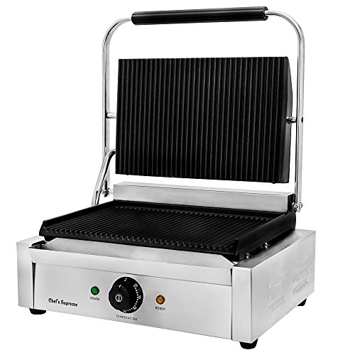 Chef's Supreme - Commercial Panini Grill w/ 14" x 9" Grooved Plates