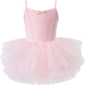 Tutu.kk Toddler Ballet Leotards Tutu Dress Lace Dance Ballerina Outfit | 1-7 Year, Lace Front Panel, Slim Camisole Straps, Sl