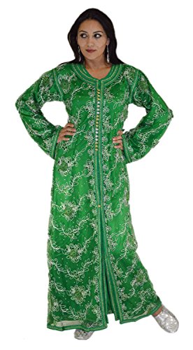 Moroccan Caftans Handmade 2 Pieces Embroidered Fits SMALL to MEDIUM Green