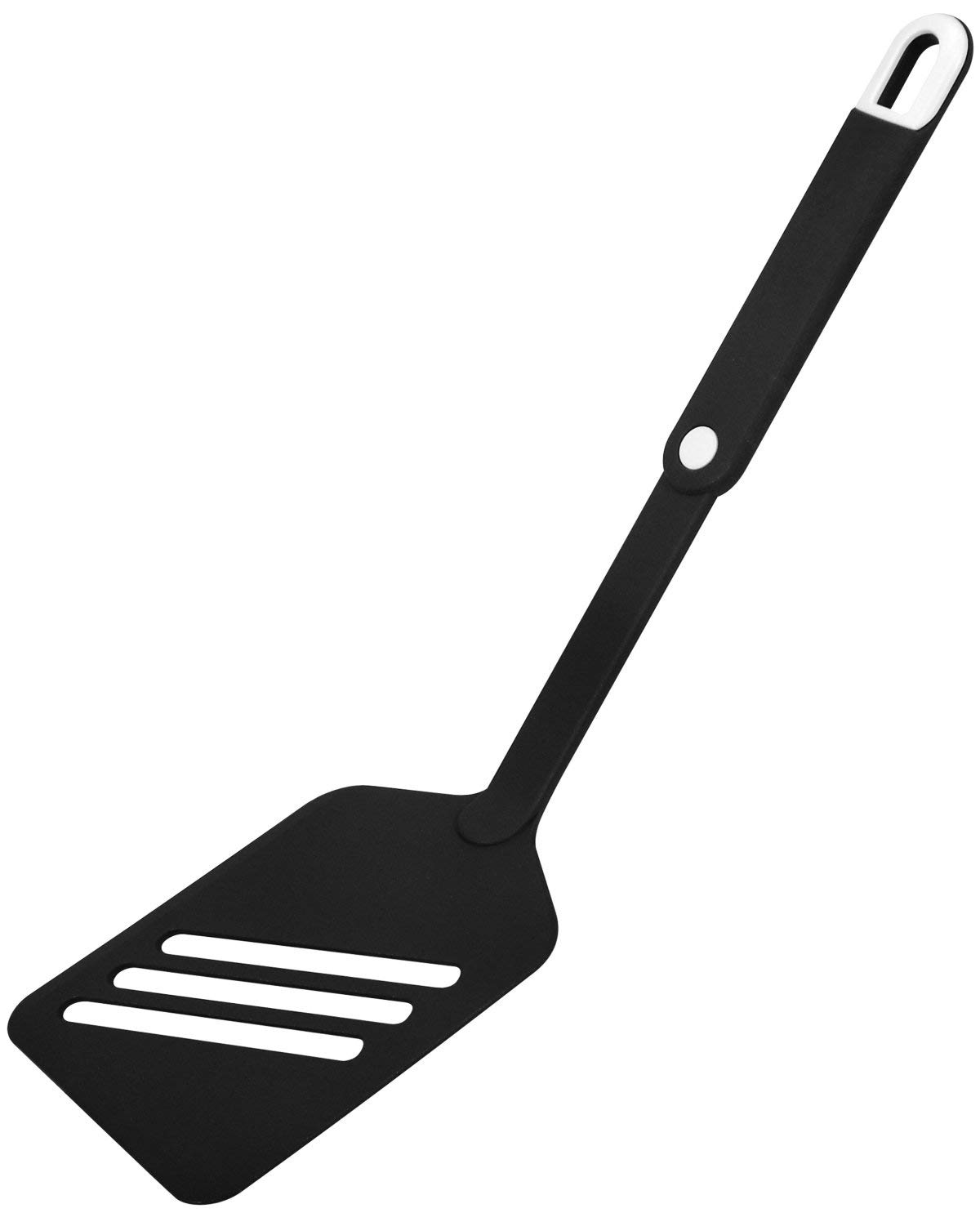 FACKELMANN 24037 Spatula 30.0 cm Slotted Turner with Practical Handle, Plastic Spatula for Coated Pots and Pans (Colour: Black/White)
