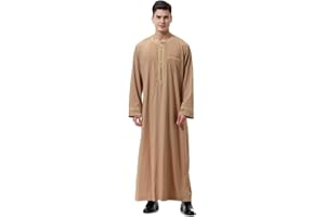 LENMIPOT Men's Muslim Clothes Durable Kaftan Robe Dubai Long Gown Ethnic Clothes,1pc Soft Robe