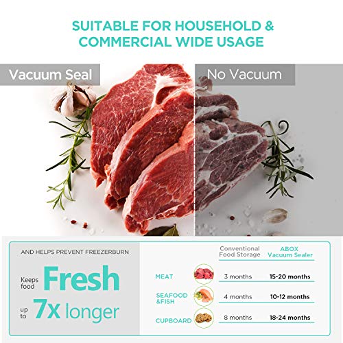 Vacuum Sealer Machine, ABOX V63 Food Vacuum Air Sealing System for Food Saver Storage, with Built-in Cutter, Starter Kit Roll and Holder