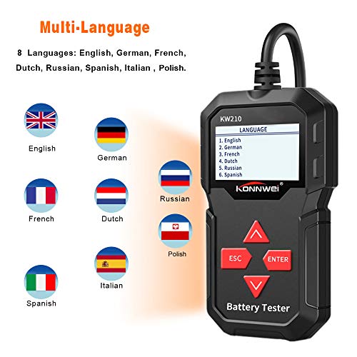 KONNWEI KW210 Car Battery Tester 12V Automatic Smart Check Backlit Screen Black Auto Battery Analyzer on CCA DIN EN IEC 100-2000 CCA 220AH