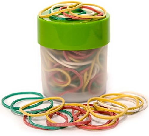 JP Eco Bands - Industrial or Everyday Highly Elastic Color Rubber Bands - Small (Size #14) (1 PACK, Approx. 170 pcs) - In Stylish And Handy Round Multi-use Small Plastic Storage Container You'll Love!