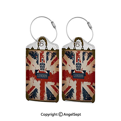 Personal Expression Luggage Tag Business Card Holder,Vintage Travel Suitcase with British Flag London Ribbon and Crown Image Decorative 4 PCS Dark Blue Red Brown,With Lifetime Never Lost Guarantee - Thumbnail 5