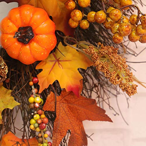 Fall Maple Leaf Pumpkin Wreath Christmas Artificial Wreath Front Door Decoration Thanksgiving Decorative Garland - Thumbnail 5